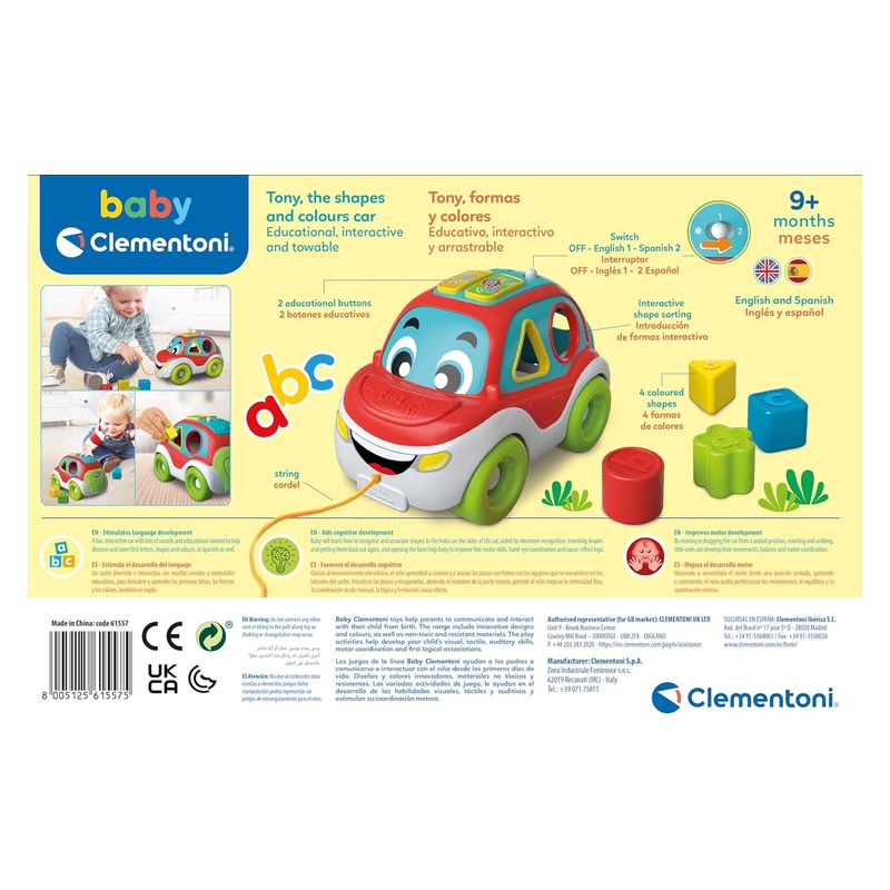 Coche infantil Tony formas y colores con tirador Baby Clementoni 61557 - Imagen 3